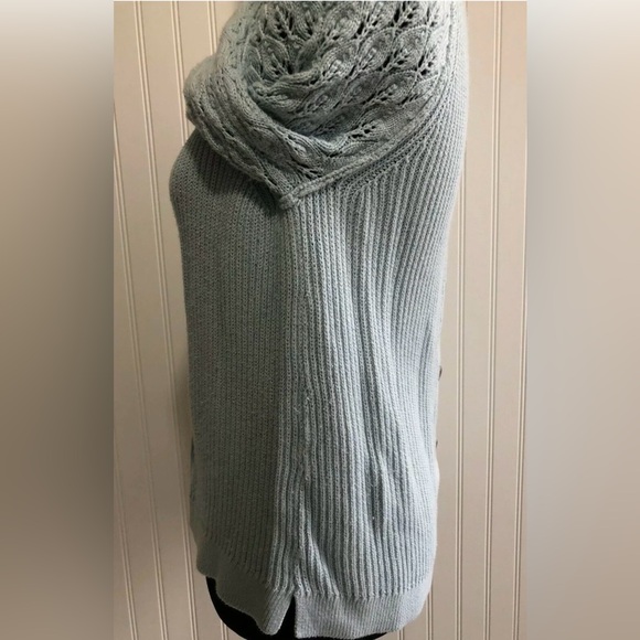 Ann Taylor Loft Open Knit Long Sleeve Sweater Womens Size Small Blue Back Button - Picture 5 of 12
